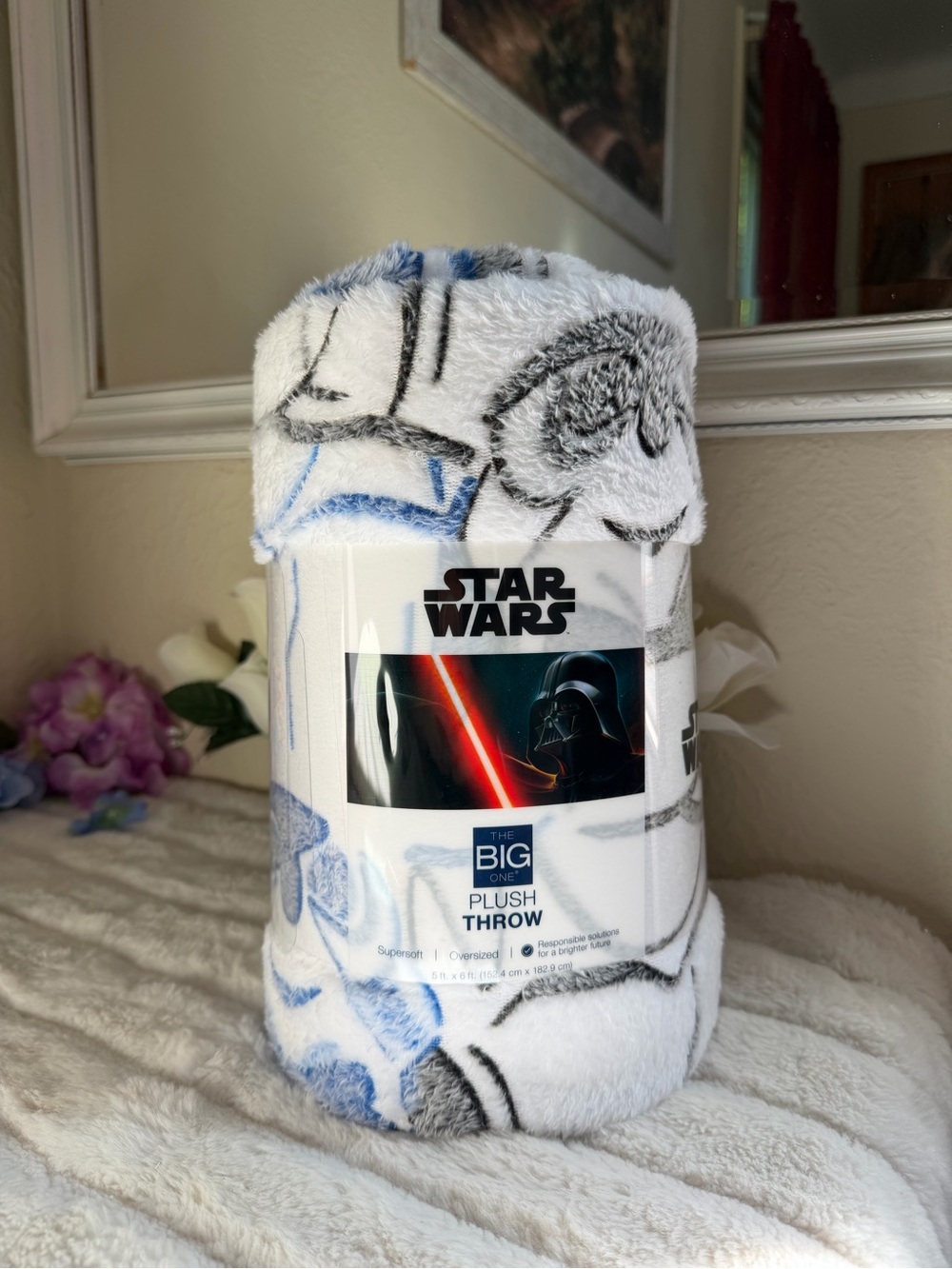 The Big One Star Wars Plush Throw - White, Blue & Gray Stormtrooper Motif